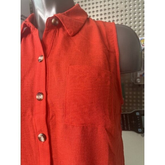 Monteau Women’s Red Sleeveless Button Up Tank Red XL NWT - Picture 2 of 4